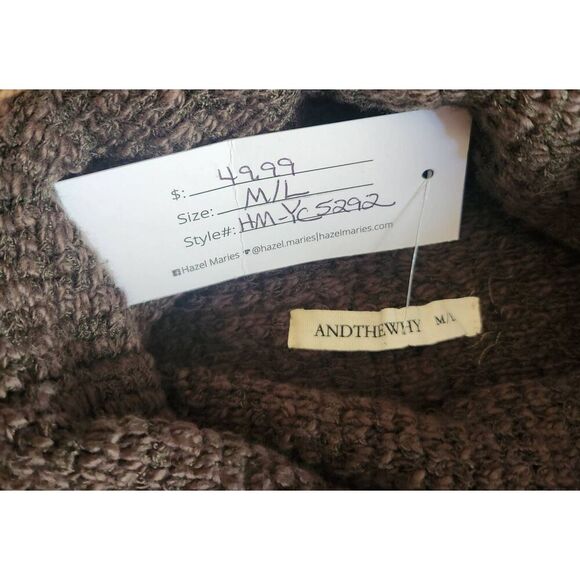 S32 ANDTHEWHY Gray drop long sleeved cowl neck sweater w High Low Hem - Picture 6 of 8